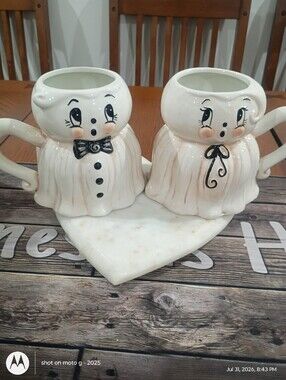 New Johanna Parker Halloween Mr & Mrs Kooky Spooky Figural Ghost Mug Set